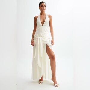 Meshki Cream Backless Halter Dress